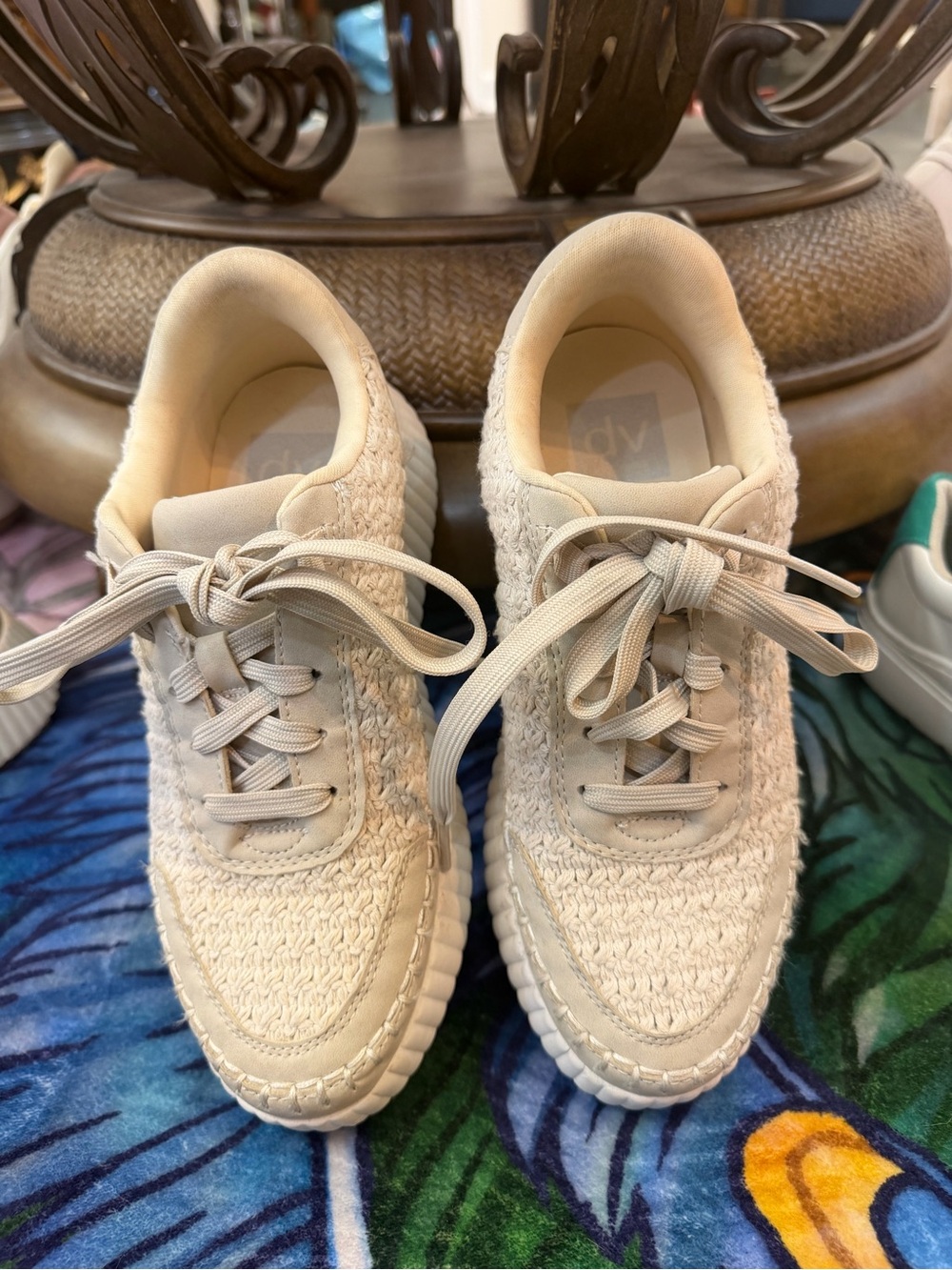 Dolce Vita Cream Knit Lace-Up Sneakers